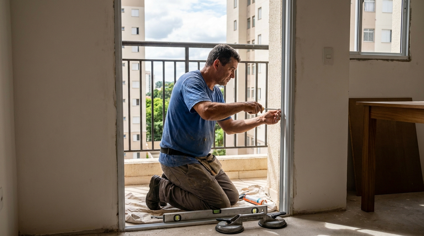 Janela de vidro em apartamento alto em Suzano-SP